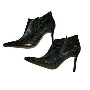 Colin Stuart Black Croc Embossed Pointed Toe Stiletto Ankle Boots Booties